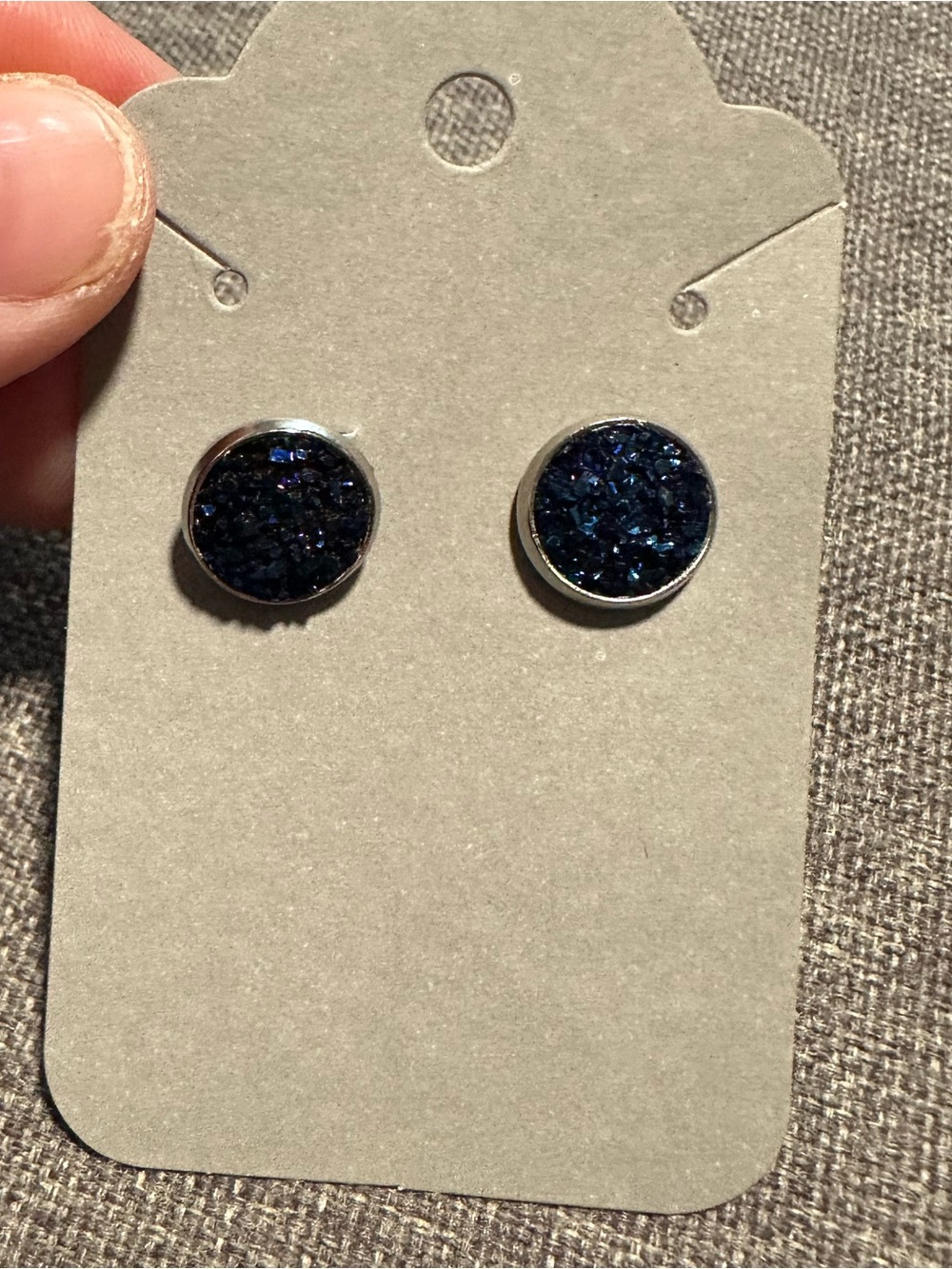 Dark Blue Druzy Stud Earrings New